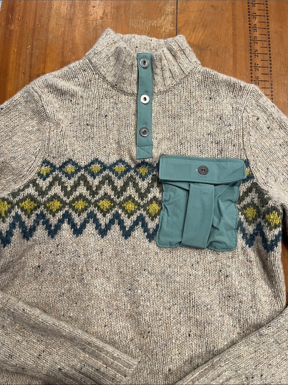 SMARTWOOL XS/S Oat Speckled Heavy Knit Alpaca Wool Henley 1/4 Sweater - Picture 3 of 7